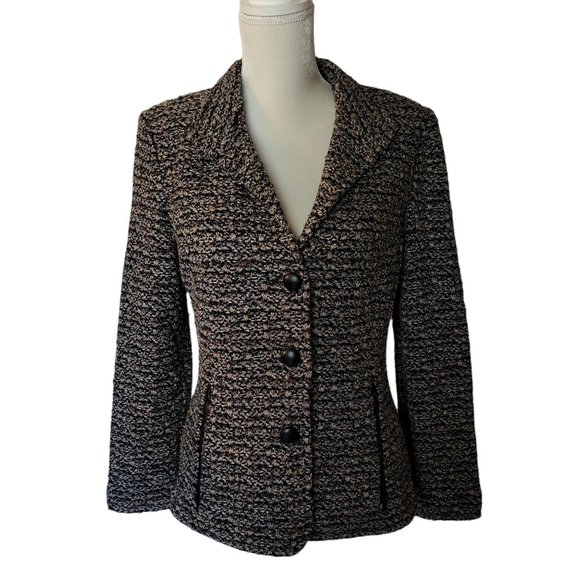 St. John Jacket Blazer Tweed Black Brown Blue Bronze size 8 Pockets Wool Blend - Picture 2 of 16